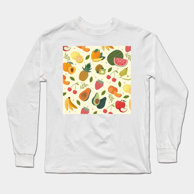 Illustrated Cute Fruits Long Sleeve T-Shirt by gronly